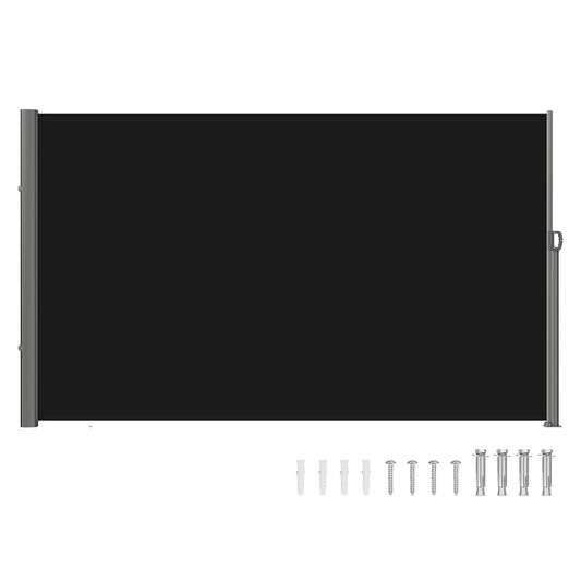 VEVOR Retractable Side Awning, 160X300cm Aluminum Outdoor Privacy Screen, 280g Polyester Water-proof Retractable Patio Screen, UV 30+ Room Divider Wind Screen for Patio, Backyard, Balcony, Black