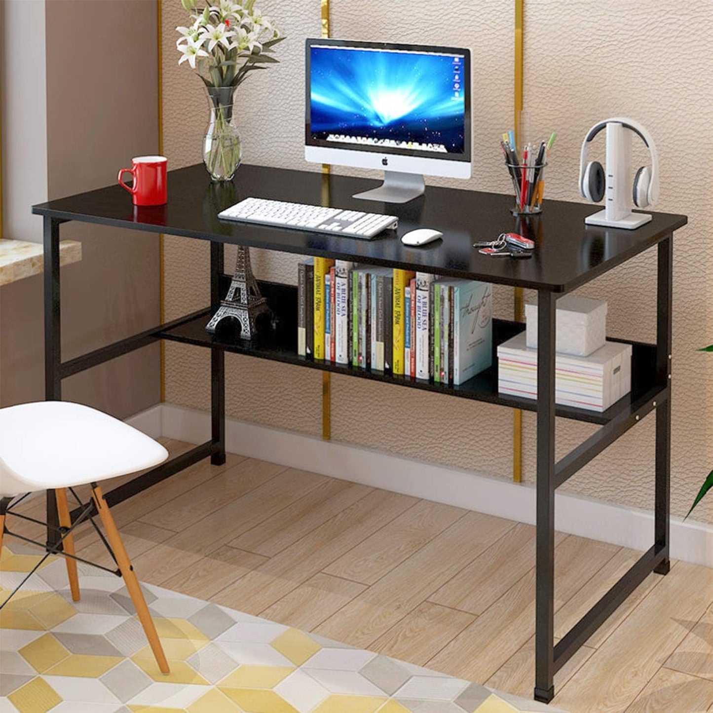Computer Desk Table Study Table With Shelf - Black