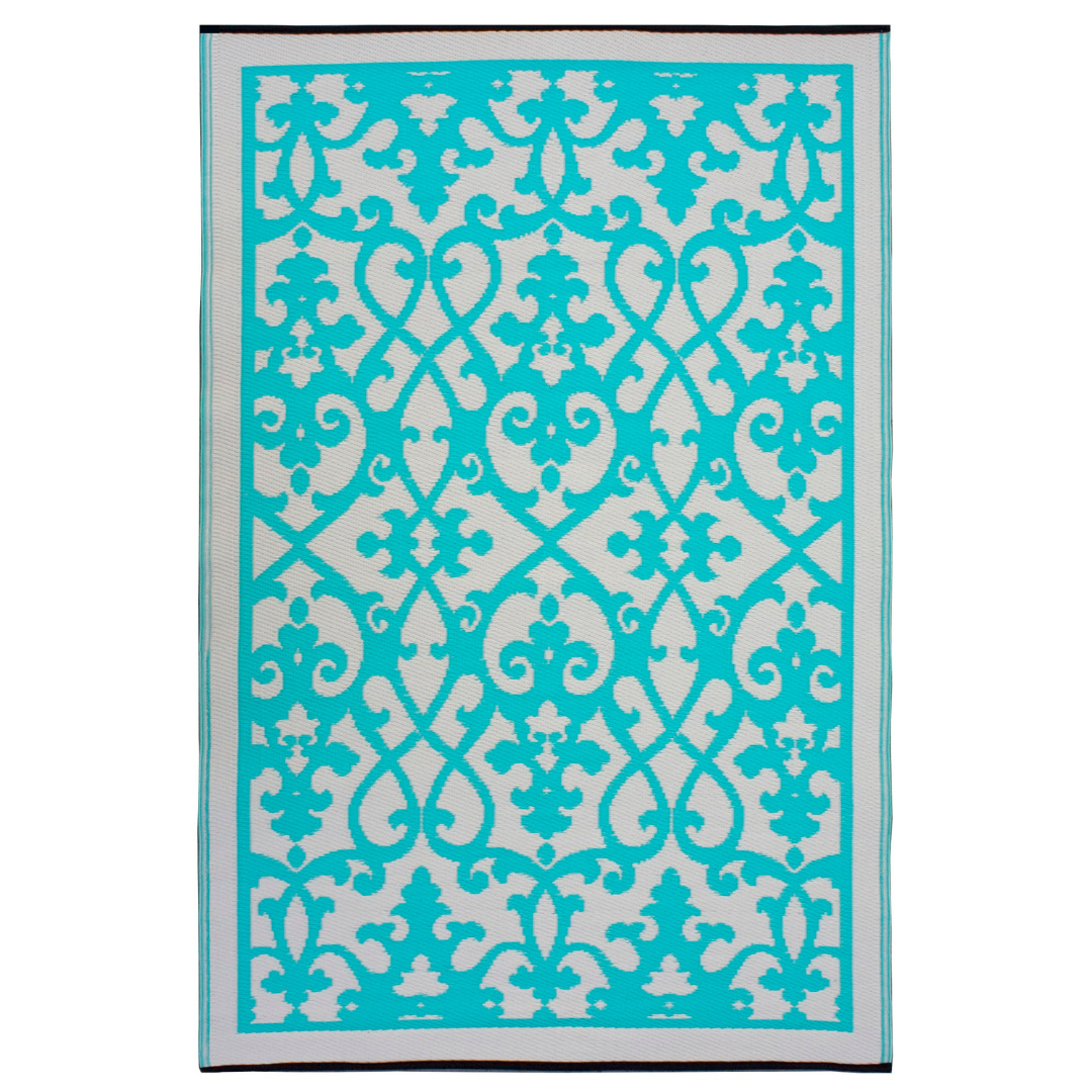 Venice Traditional Recycled Plastic Turquoise and Cream Outdoor Rug