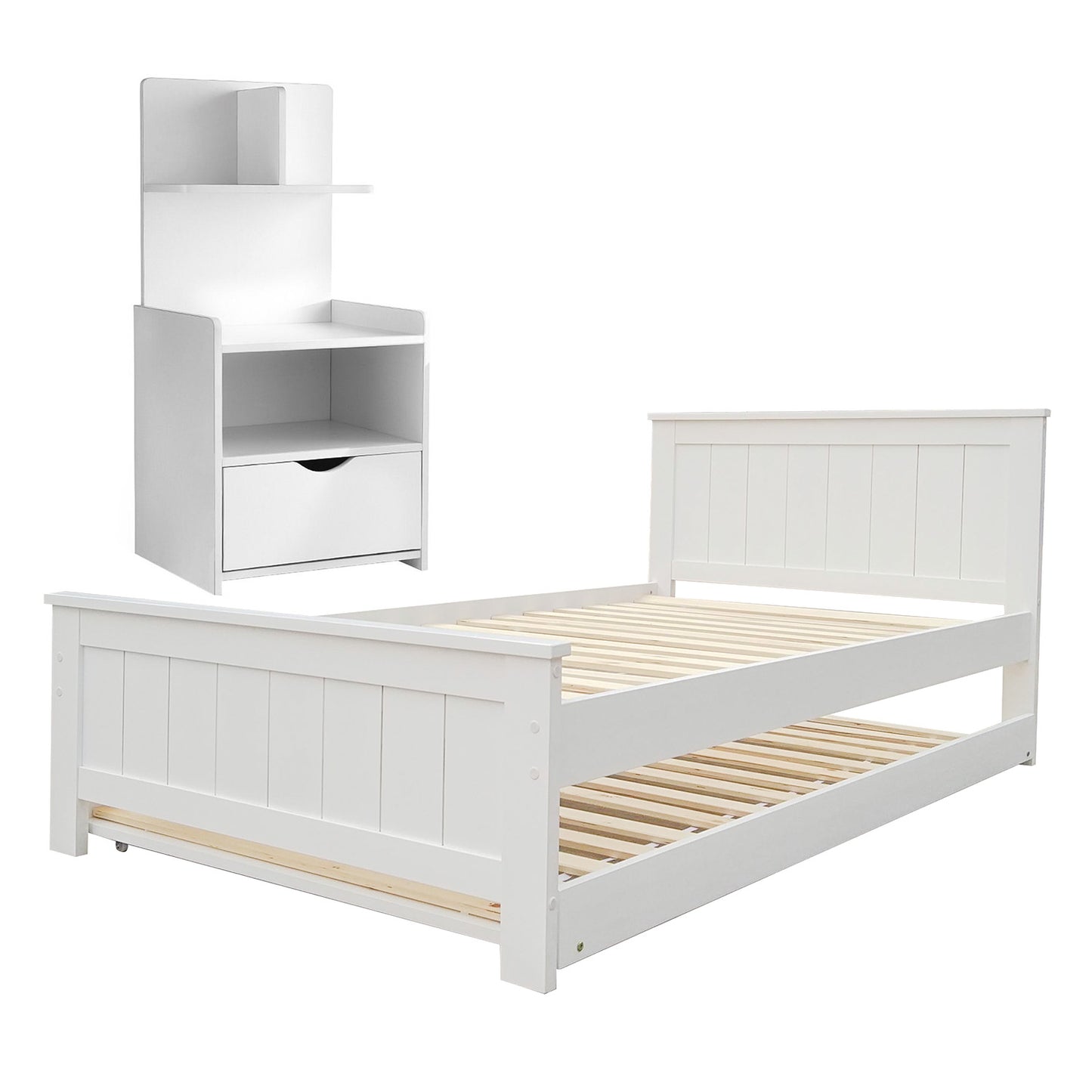 Artiss King Single Bed Frame and Bedside Table White
