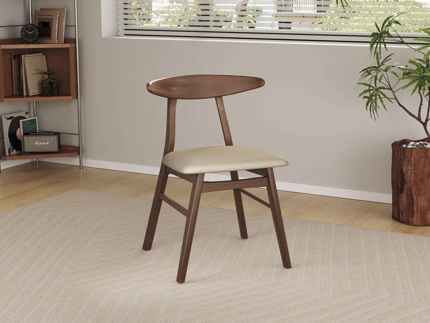 Windsor Walnut Dining Chair With Beige Seat (Set of 2)
