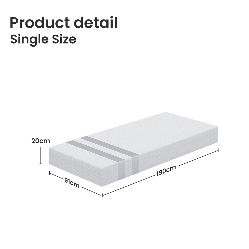 BedStory Single Memory Foam Mattress 20cm Cooling Gel Foam Mattress in a Box Medium Soft Feel