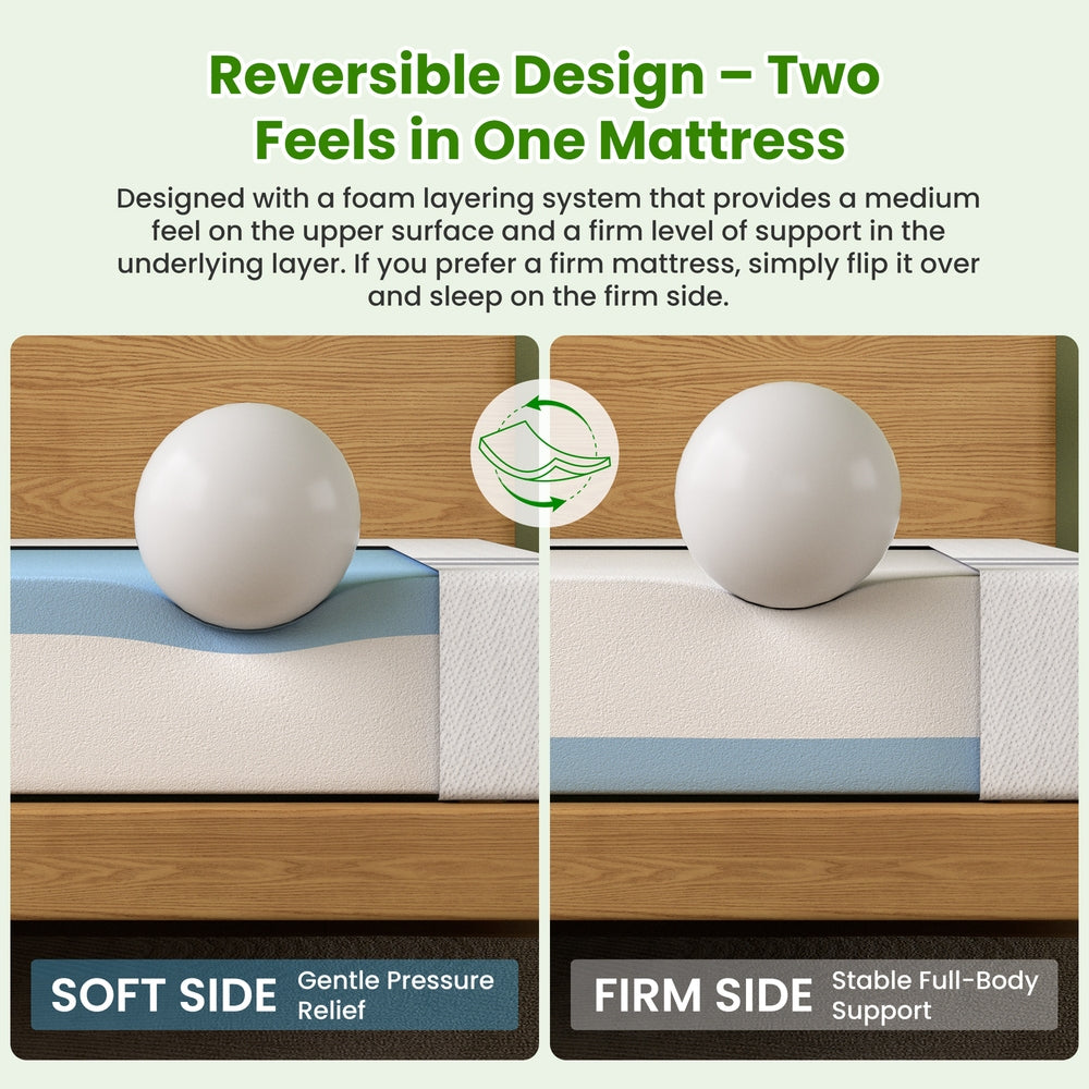 25cm King Reversible Gel Memory Foam Mattress BedStory Medium & Firm