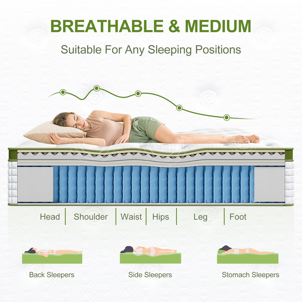 BedStory 34cm King Latex Hybrid Mattress Medium Firm - 5 Zone Pocket Spring Bed for Pressure Relief Motion Isolation