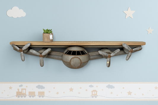 Metal Plane with Timber Top Wall Shelf
