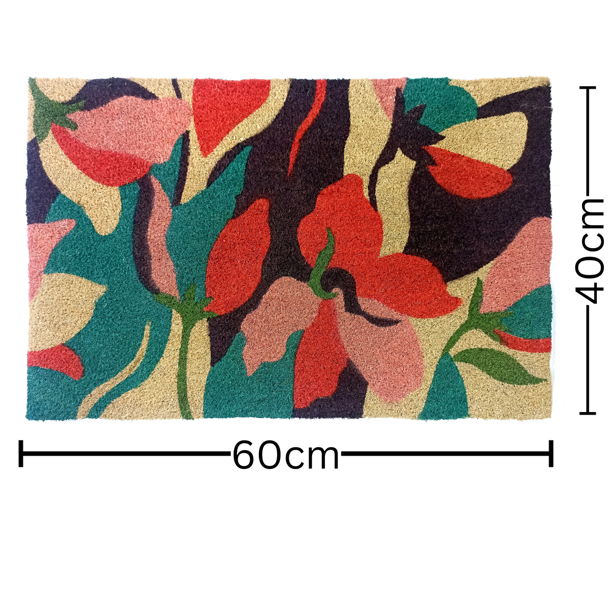 Flowers Blue PVC Backed Coir Doormat