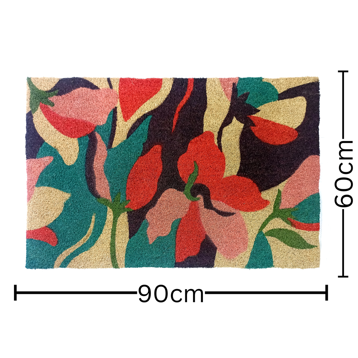 Flowers Blue PVC Backed Coir Doormat