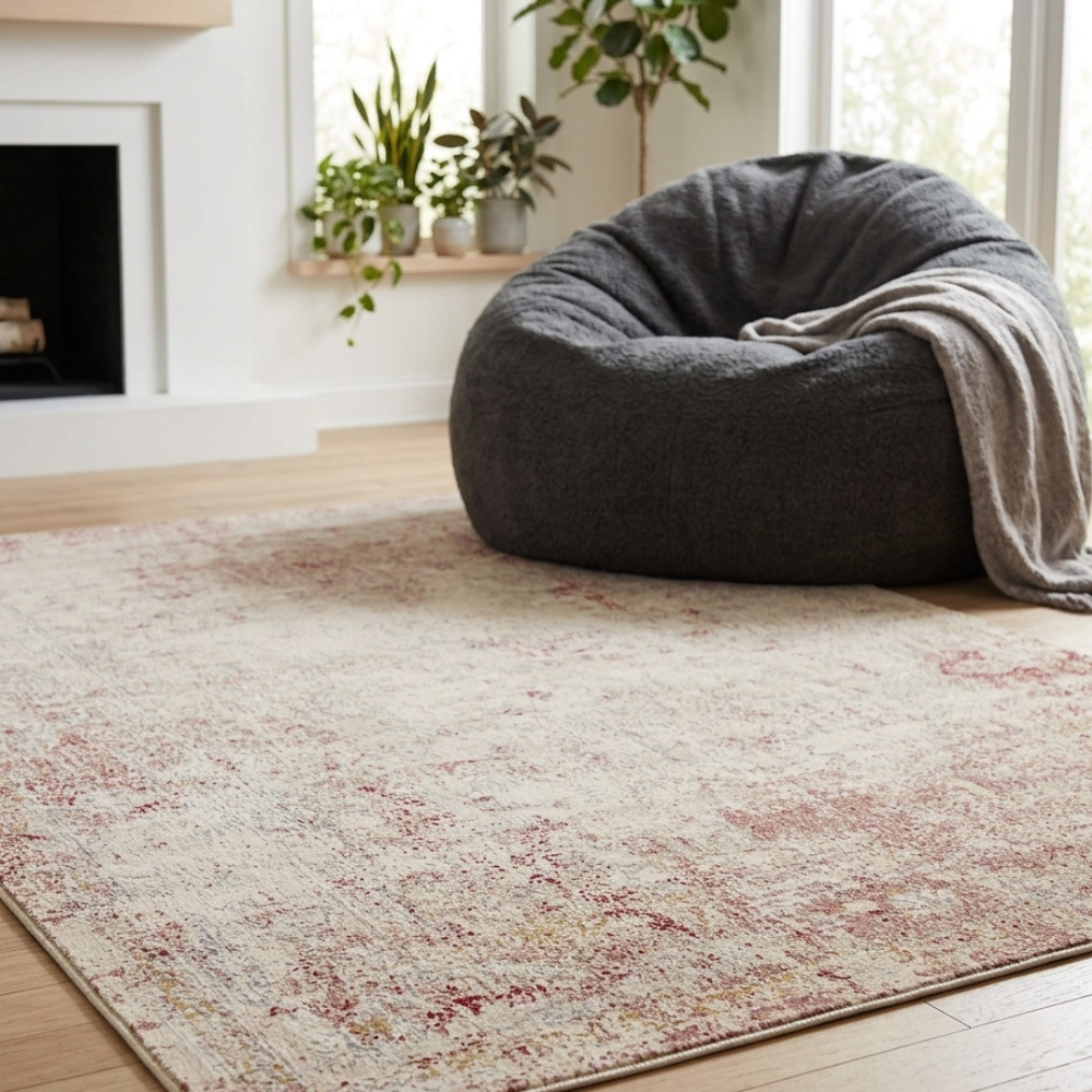Khoasa Pale Rose Blush Modern Distressed Rug