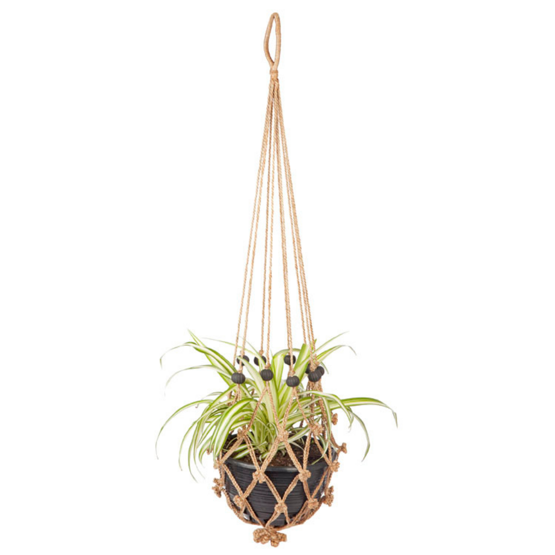 Sika Black Beads Handmade Macrame Jute rope Plant Hanger and Pot Holder - 105 cm