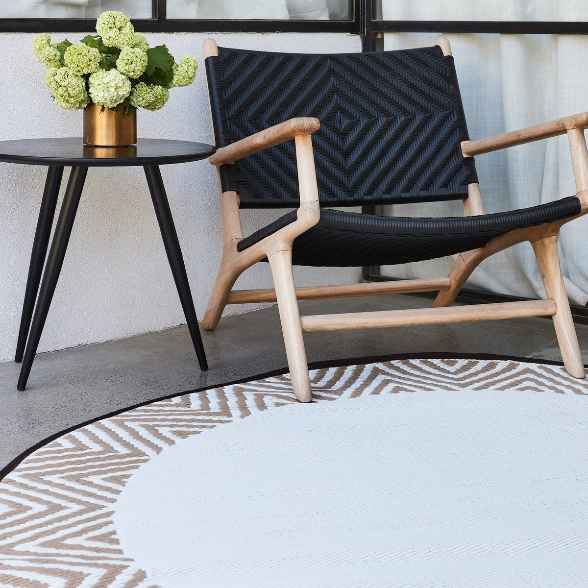 Olympia Beige and White Modern Large Round Outdoor Rug
