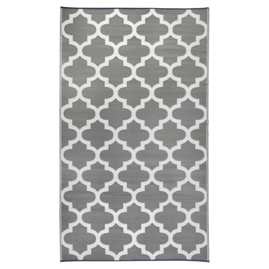 Tangier Grey and White Trellis Recycled Plastic Large Rug