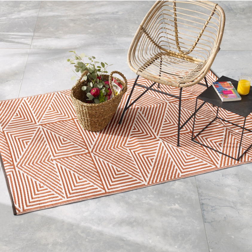 Tokyo Burnt Orange and White Large Outdoor Rug